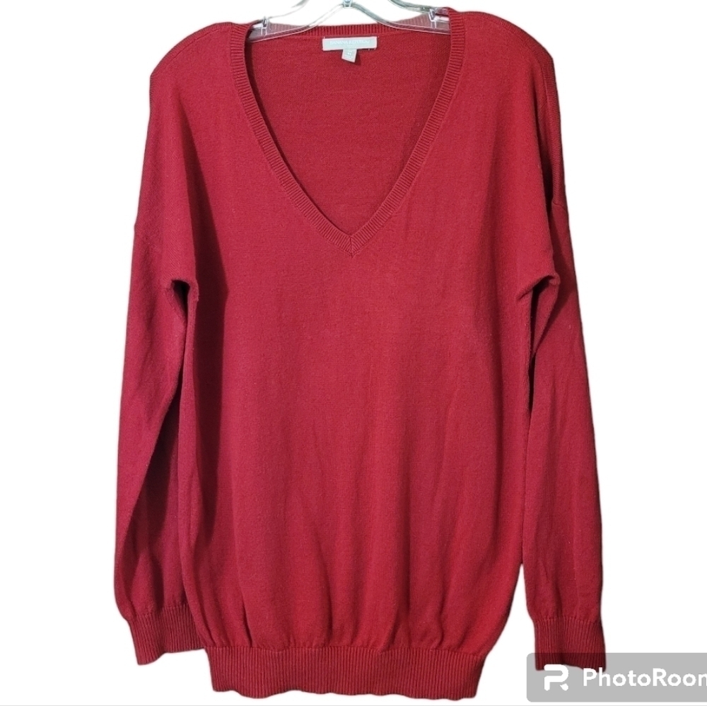 Banana Republic Factory red cotton   cashmere blend vneck pullover *